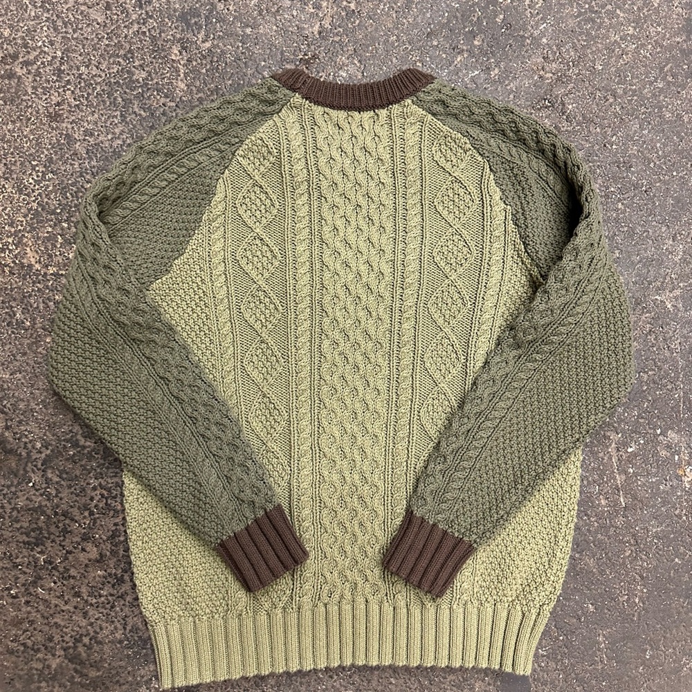 L.L. Bean Signature Cotton Fisherman Cable Knit Sweater Mens XL Green brown $130 - Picture 3 of 6